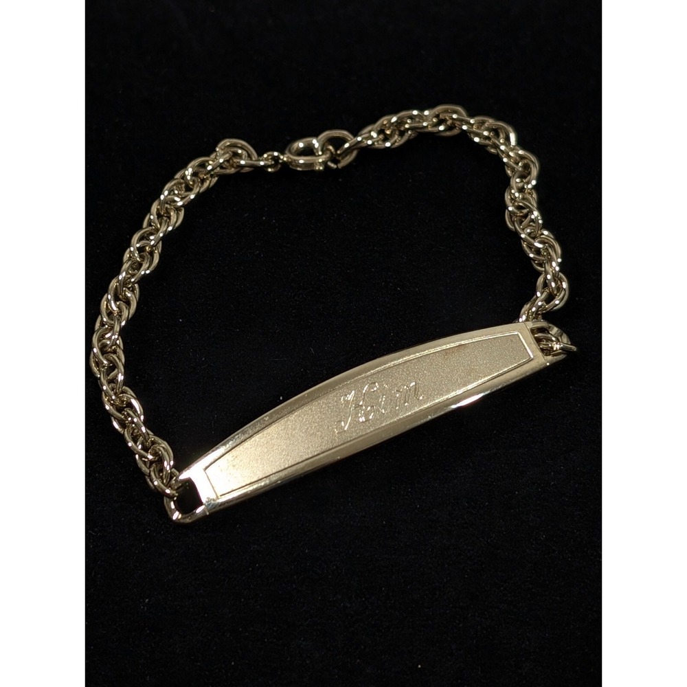 Vintage Speidel USA ID Bracelet‎ Etched Kim Gold Tone Chain 6 in